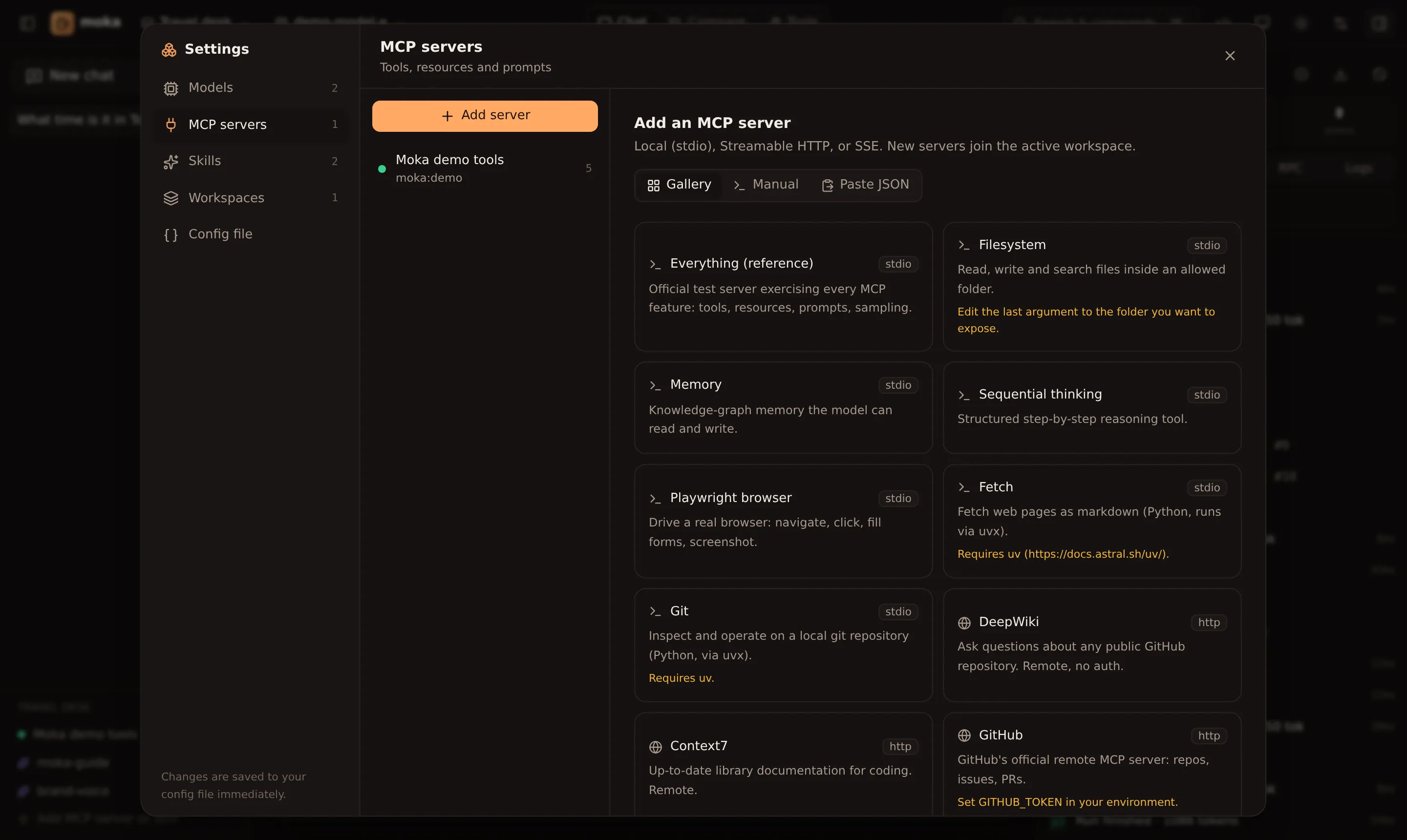 Adding an MCP server from the gallery